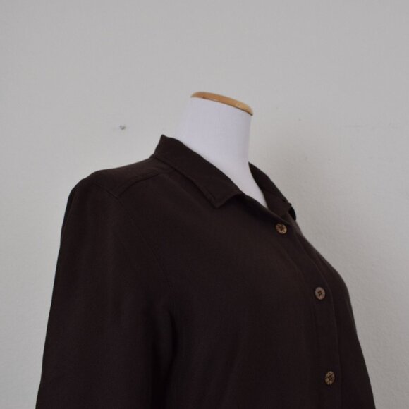 Vintage 90s‎ Chocolate Brown Rayon/Polyester Shirt size PM - Picture 5 of 10